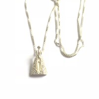  Pingente Ns. Sn. Aparecida + Corrente 45cmt  Prata e Zirconias Brancas